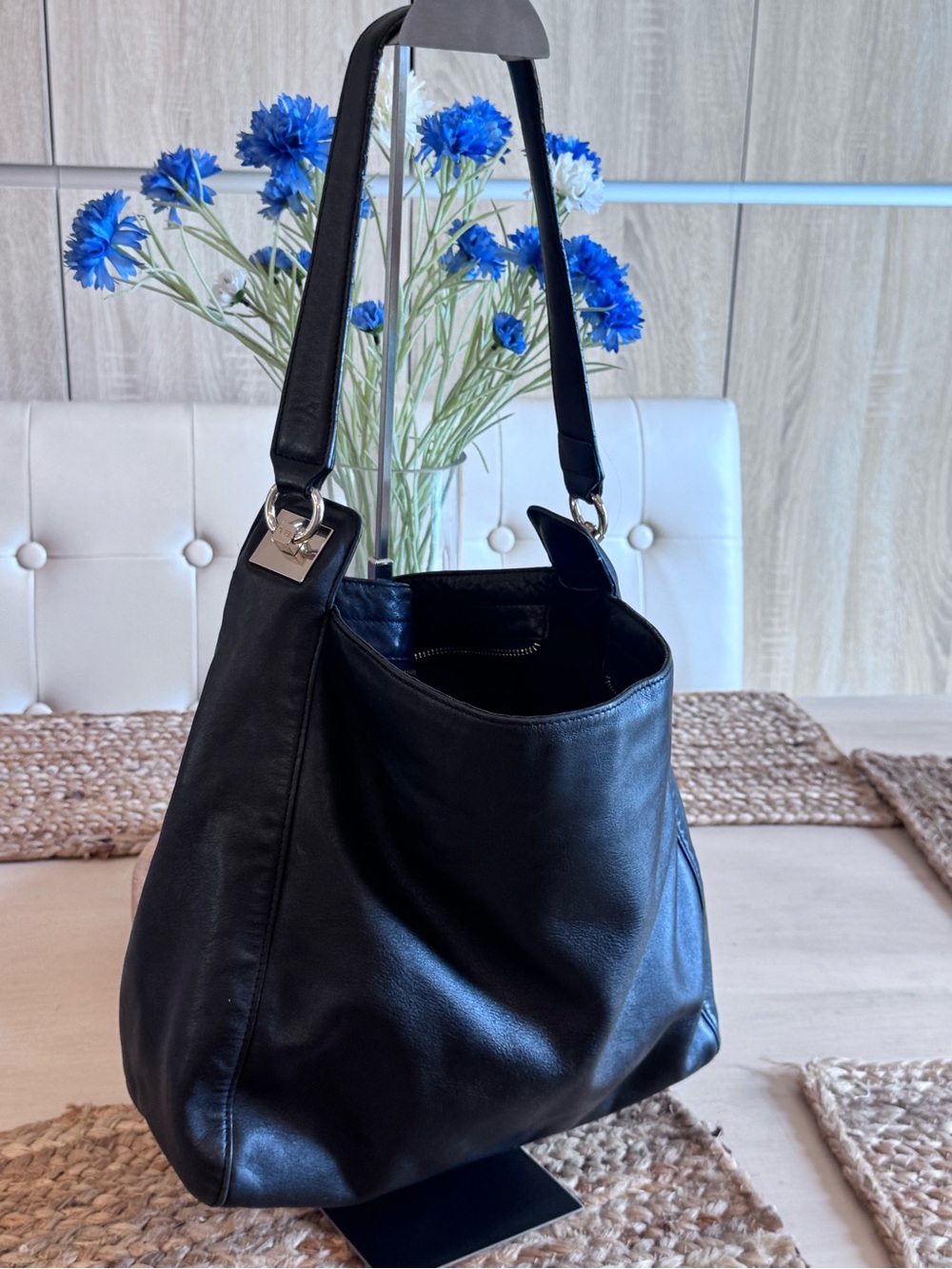 Tosca Blu Authentic Black Slouchy Hobo Tote Shoulder Bag Italian Design
